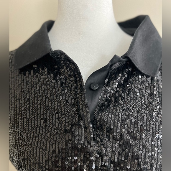 Calvin Klein Black Sequin Short Sleeve Blouse Large Women's - Picture 3 of 7